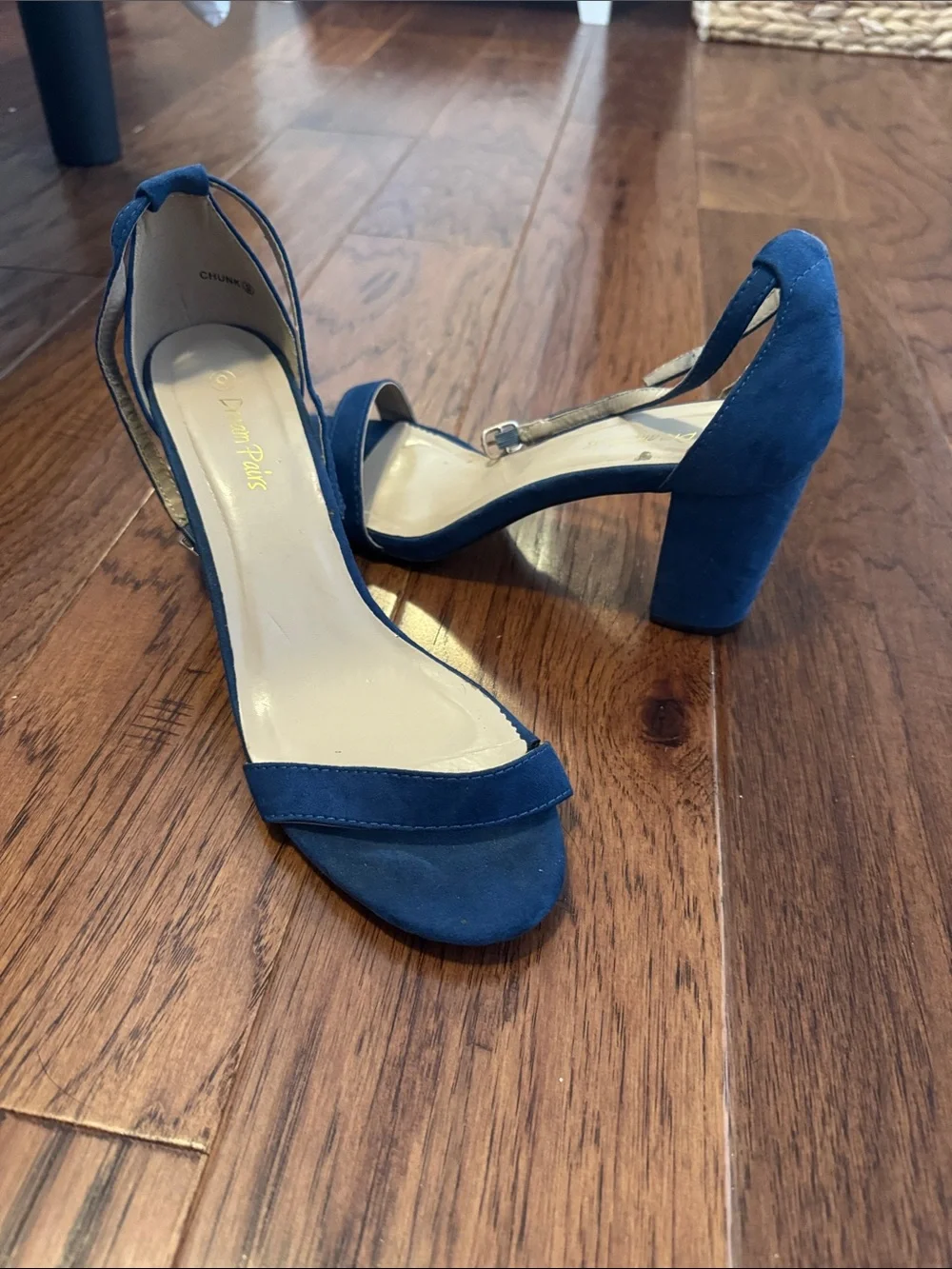 Navy Suede Block Heel Sandals